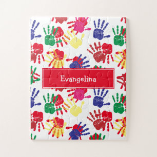 Kids Personalized Colourful Handprints Jigsaw Puzzle