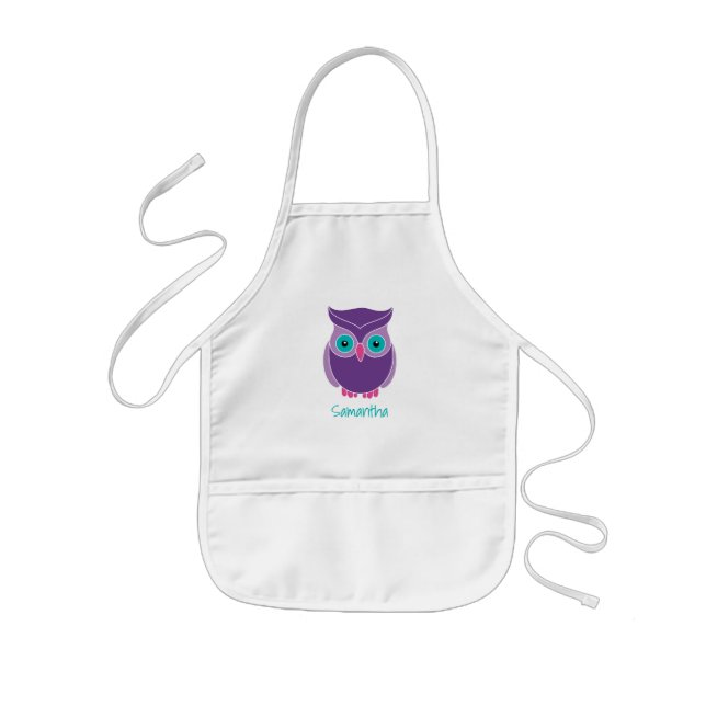 Kids Personalized Cute Purple Owl Bird Animal Apron (Front)