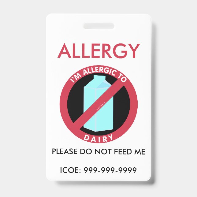 Kids Personalized Dairy Allergy Emergency Badge (Front)
