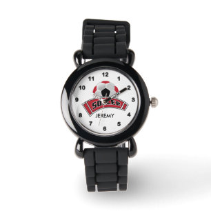 Kids Personalized Dark Red Soccer Watch