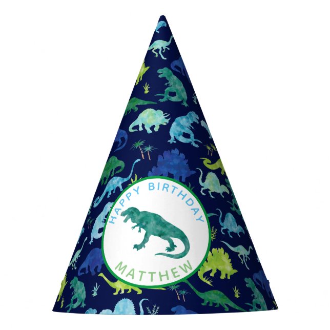 Kids Personalized Dinosaur Birthday Party Pattern Party Hat (Front)