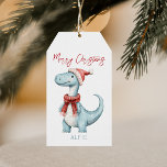 Kids Personalized Dinosaur Christmas Gift Tags<br><div class="desc">Turn your holiday gifts into an exciting adventure with our personalized blue dino Christmas gift tag. Embellished with a Santa-hat-wearing T-rex, this charming tag adds a magical touch to your Christmas surprises. What makes it more special is it's not just any dinosaur, it's a T-rex sporting your child's name! Explore...</div>