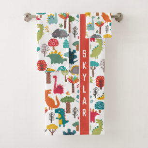 Kids Personalized Dinosaur Forest Colourful Bath Towel Set
