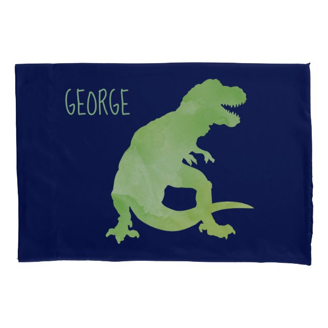 Kids Personalized Dinosaur Silhouette Green Blue Pillowcase (Front)