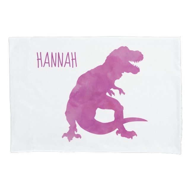 Kids Personalized Dinosaur Silhouette Purple Girls Pillowcase (Front)