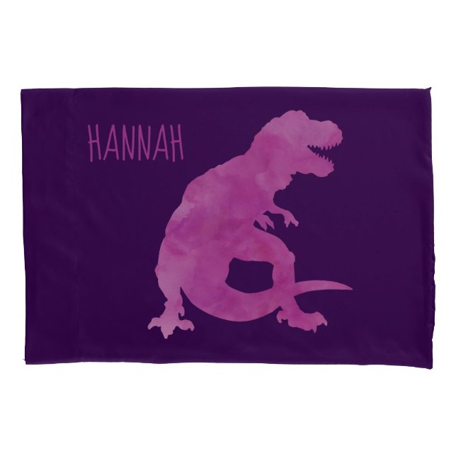 Kids Personalized Dinosaur Silhouette Purple Pink Pillowcase (Front)