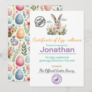 Kids' Personalized Easter Egg-cellance Certificate Invitation