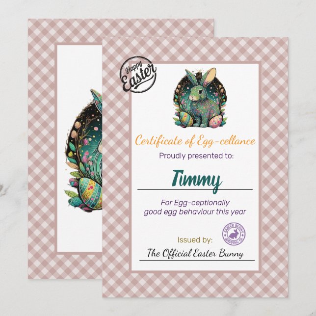 Kids' Personalized Easter Egg-cellance Certificate Invitation (Front/Back)