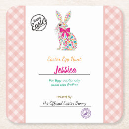 Kids' Personalized Easter Egg-cellance  Square Paper Coaster