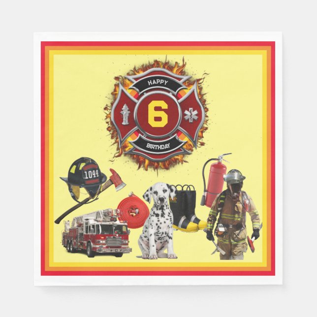 Kids Personalized Firefighter Birthday Napkin (Front)