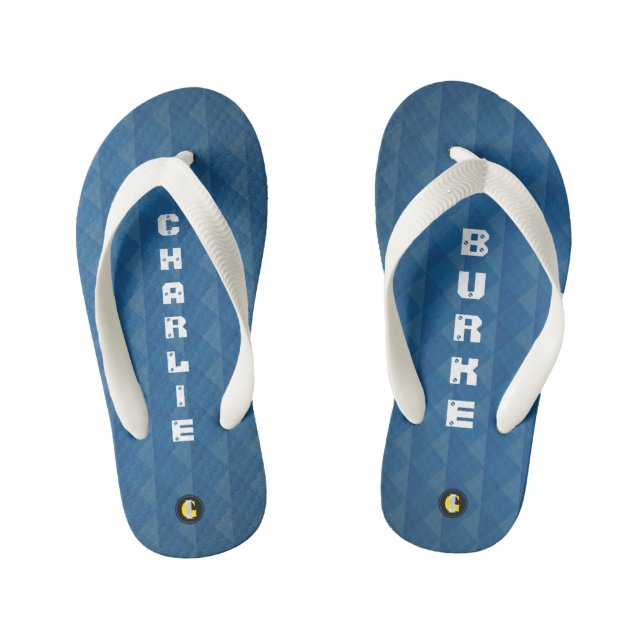 KIDS Personalized Flip Flops (Geometric Blue) (Footbed)