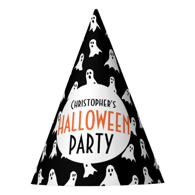 Kids Personalized Ghost Pattern Halloween Party Hat (Front)
