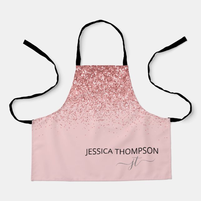 Kids Personalized Girly Pink Glitter Monogram Name Apron (Front)
