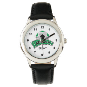 Kids Personalized Green Soccer Watch