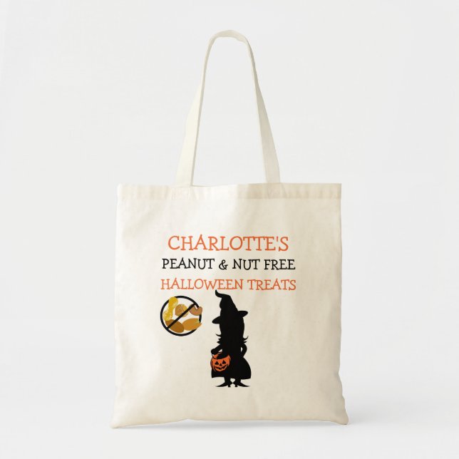 Kids Personalized Halloween Nut Free Witch Tote Bag (Front)