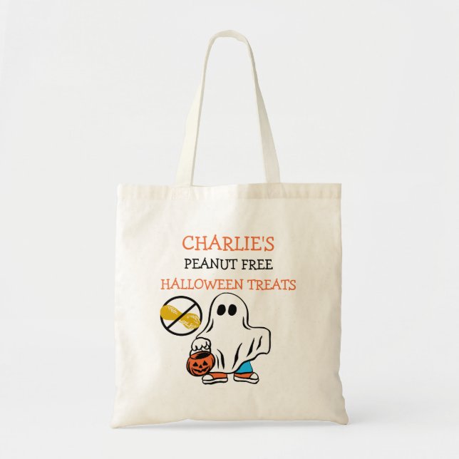 Kids Personalized Halloween Peanut Free Ghost Tote Bag (Front)