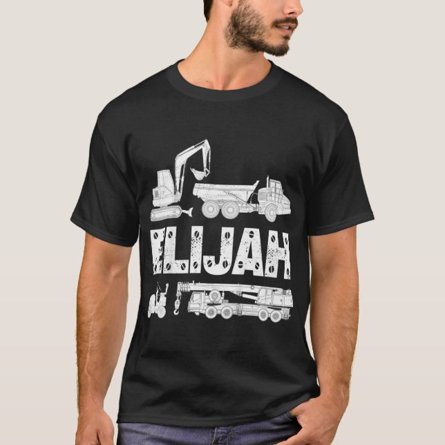 Kids Personalized Kids Name Construction Excavator T-Shirt (Front)