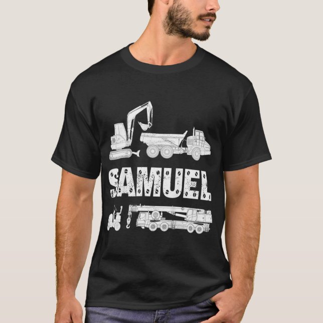 Kids Personalized Kids Name Construction Excavator T-Shirt (Front)