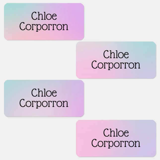 Kids personalized name labels pink purple and teal (Group)