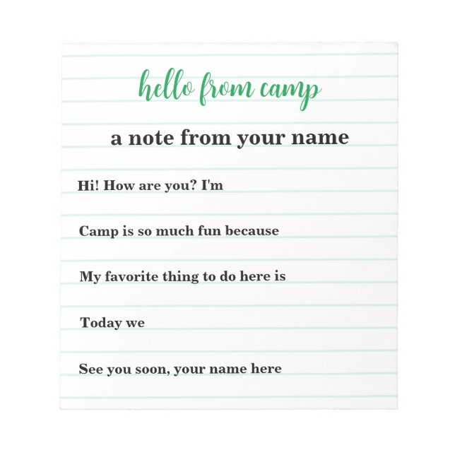 Kids Personalized Notepad for Summer Camp (Front)