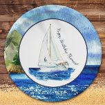 Kids Personalized Ocean Sailboat Birthday Party Paper Plate<br><div class="desc">Celebrate your little boy or girl's birthday with this adorable custom ocean theme paper plate. Plate has a watercolor sailboat with the text Happy Birthday and the little kid's name and age. Text may be edited or removed, per your preference. This custom birthday party plate makes a great personalized addition...</div>