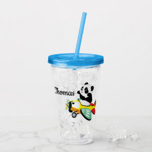Kids Personalized Panda Flyer Acrylic Tumbler