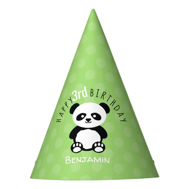 Kids Personalized Panda Kawaii Birthday Green Party Hat (Front)