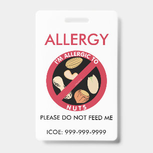 Kids Personalized Peanut Nut Allergy Emergency Badge