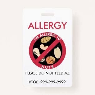 Kids Personalized Peanut Nut Allergy Emergency Badge