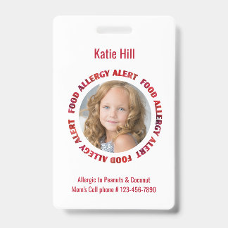 Kids Personalized Photo Food Allergy Medical Alert Badge