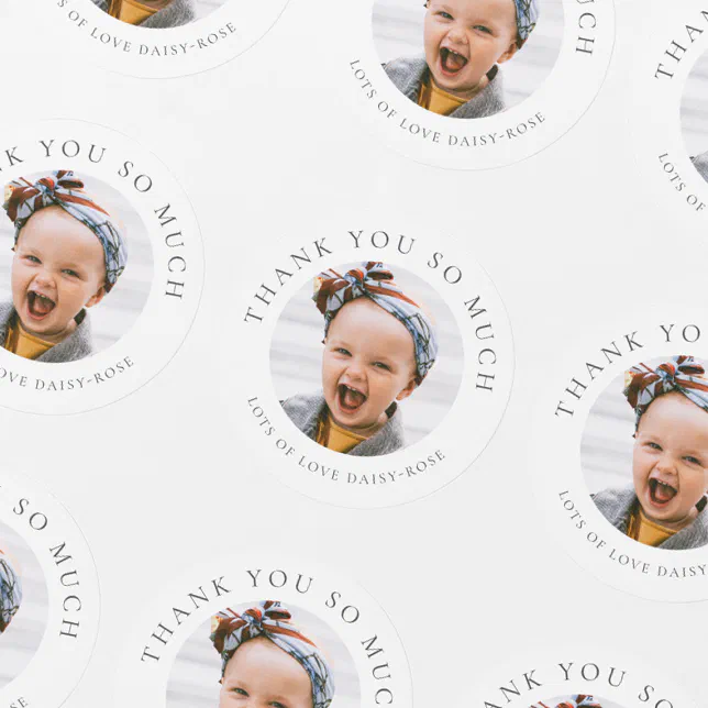Kids Personalized Photo Thank You Classic Round Sticker | Zazzle