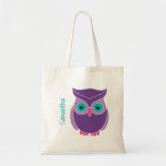 Kids Personalized Purple Teal Cute Owl Tote Bag<br><div class="desc">Kids Personalized Purple Teal Cute Owl Tote. Choose from many styles and sizes. Pretty cartoon owl graphic. Features pretty purple,  teal and pink,  owl with name personalized in teal font. Adorable owl themed gifts for kids.</div>