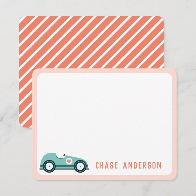 Kids Personalized Race Car Note Card for Boys (Front/Back)