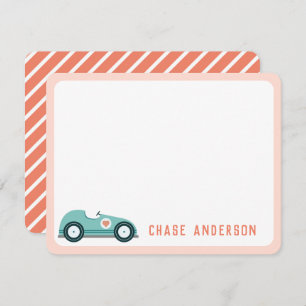 Kids Personalized Race Car Note Card for Boys