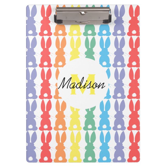 Kids Personalized Rainbow Bunny Silhouette Cute Clipboard (Front)