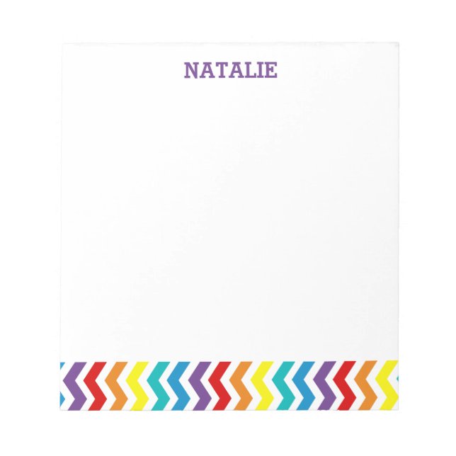 Kids Personalized Rainbow Chevron Modern Feminine Notepad (Front)