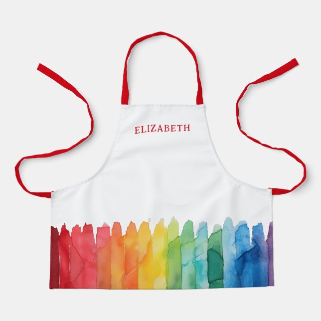 Kids Personalized Rainbow Watercolor School art Apron (Front)