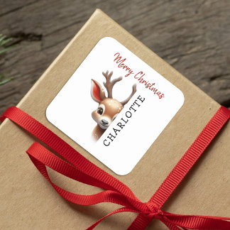 Kids Personalized Reindeer Christmas Square Sticker