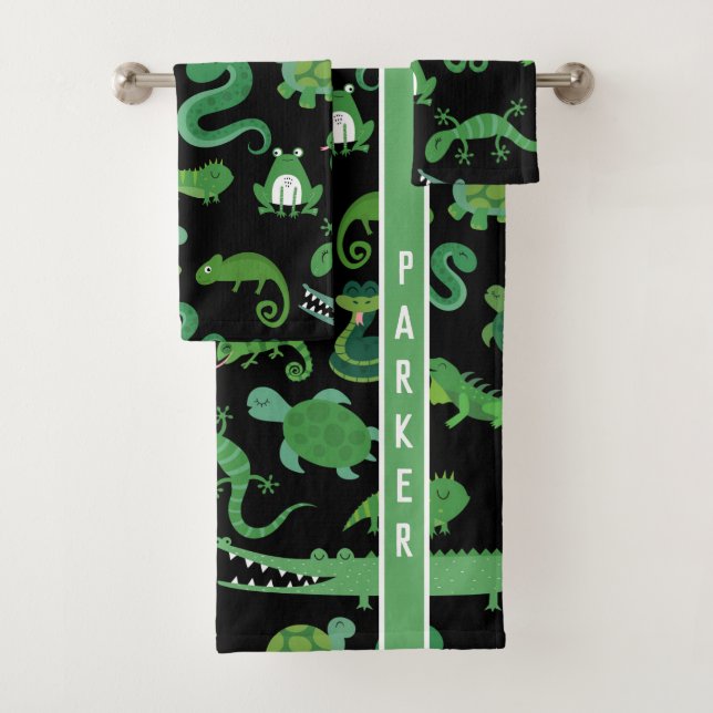 Kids Personalized Reptile Amphibian Animal Bath Towel Set (Insitu)