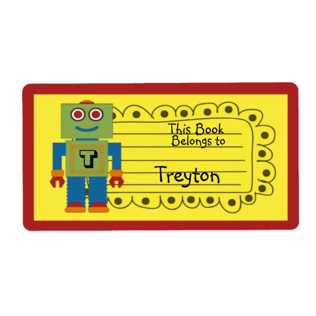 Kids Personalized Robot Book Sticker (Front)