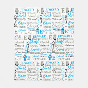 Kids Personalized Robot Fleece Blanket