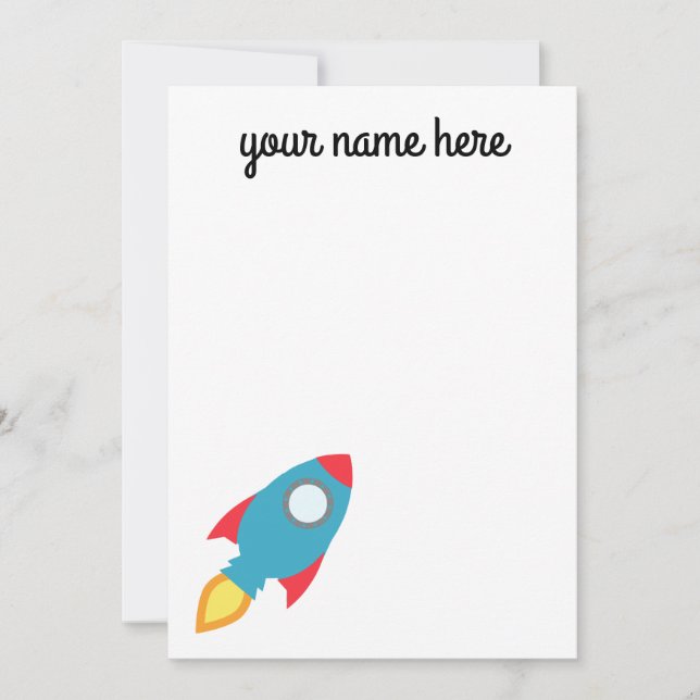 Kids Personalized Rocket Ship Notecards (Front)