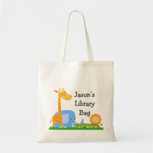 Kids Personalized Safari Animals Tote Bag