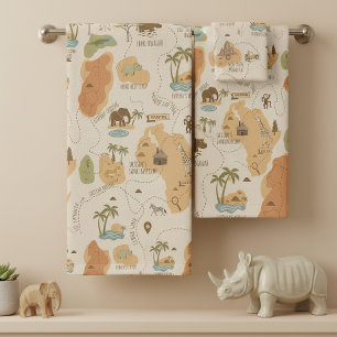 Kid's Personalized Safari Map ID1269 Bath Towel Set