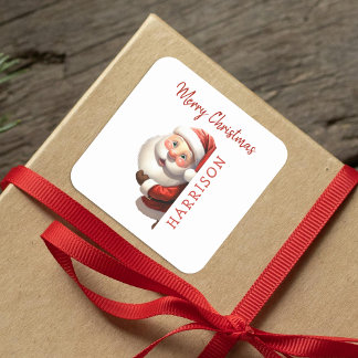 Kids Personalized Santa Christmas Square Sticker