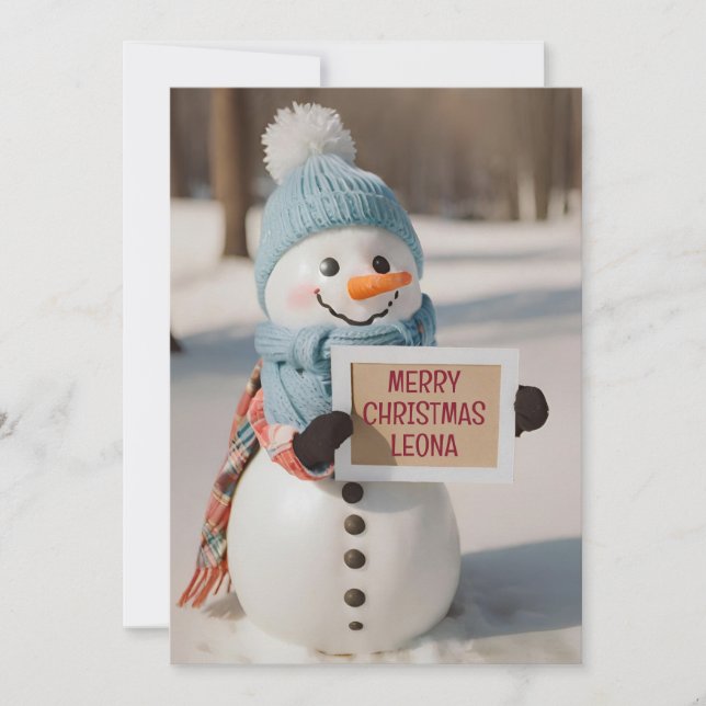 Kids Personalized Snowman Greeting Novelty Holiday Card (Front)