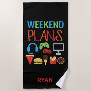 Kids Personalized Video Game Weekend Plans Gamer Beach Towel