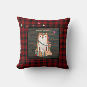 Kids Personalized Xmas Tribal FOX Buffalo Plaid Throw Pillow