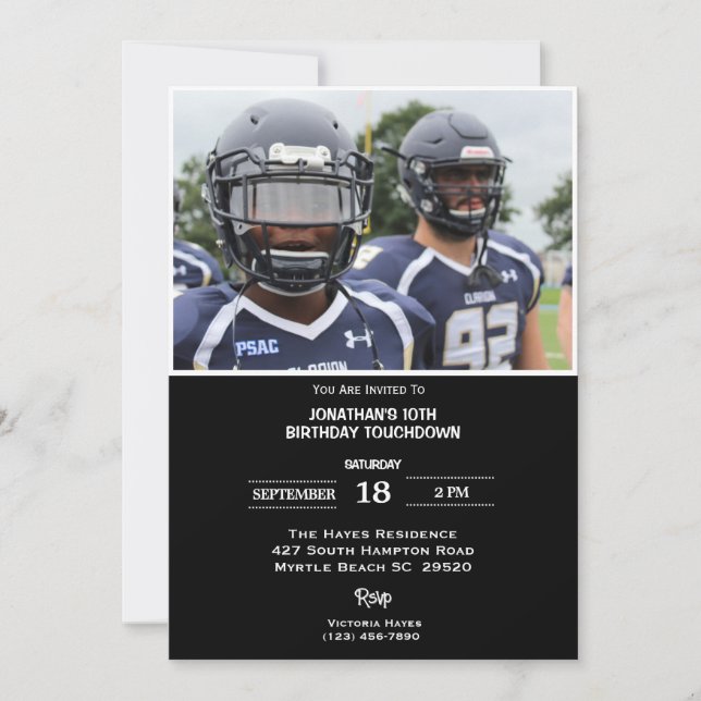 Kids Photo  10th Birthday Party Football  Invitation (Front)