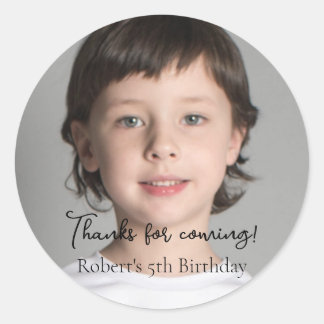 Kids Photo Birthday Party Thanks for coming Classic Round Sticker